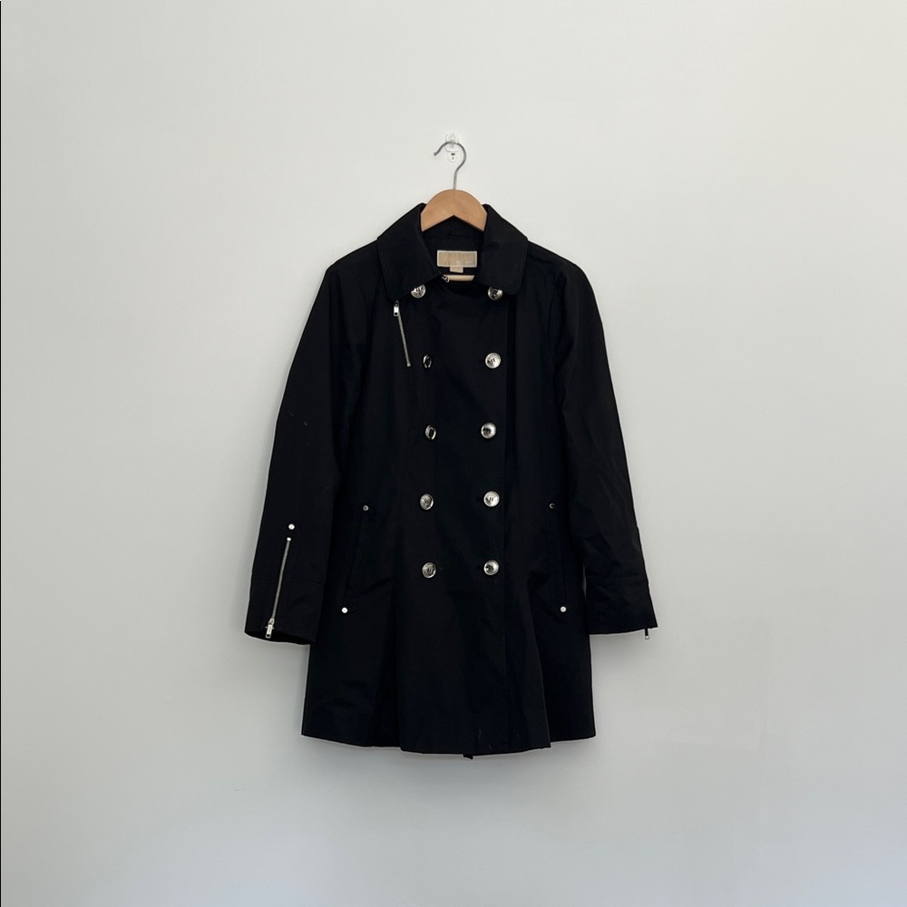 michael michael kors black double-breasted coat, size medium